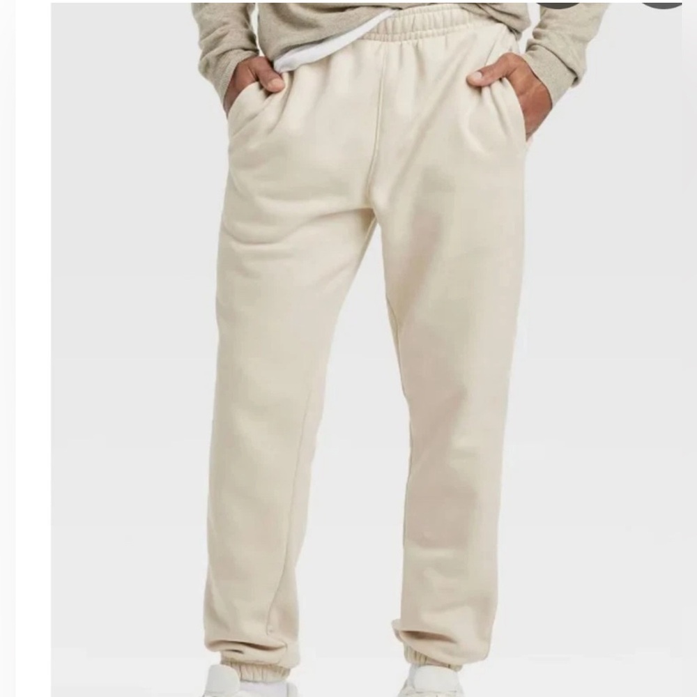 NWT Cream 42” Adjustable Drawstring elastic waist jogging sweat pants Pockets